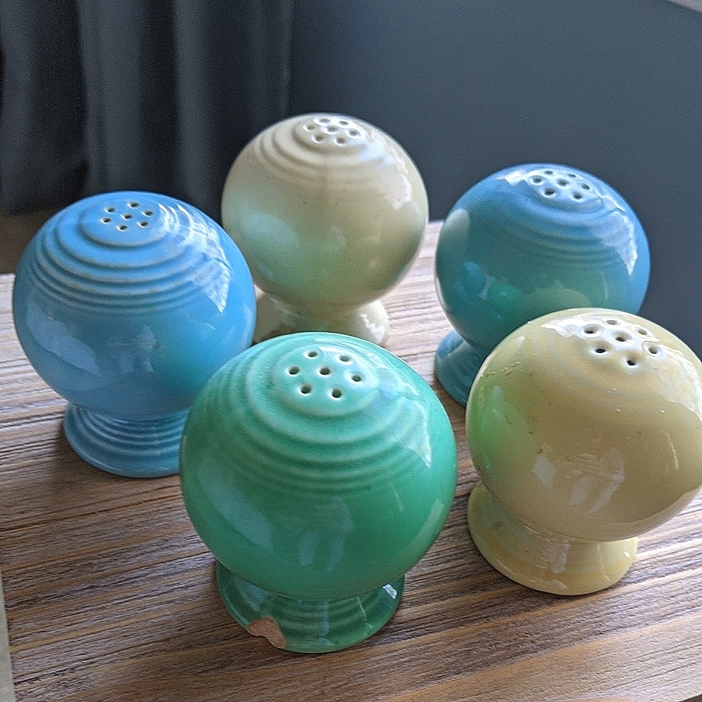 Vintage Fiesta salt & pepper shakers, blue, green